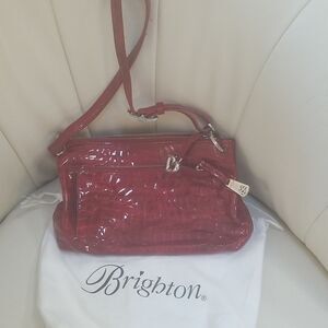 BRIGHTON RED LEATHER CROCODILE CROSSBODY BAG!!! EXCELLENT!!!
